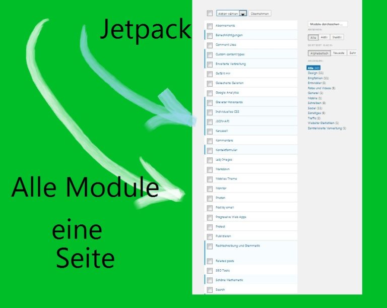 Jetpack Plugin Alle Module auf einer Seite anzeigen so geht’s