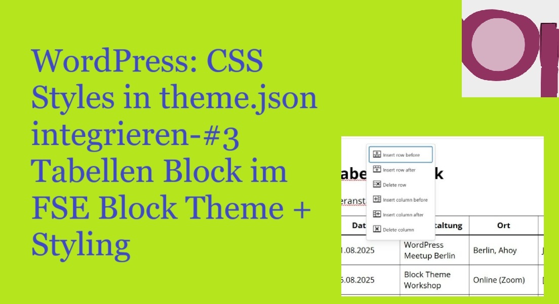 WordPress: CSS Styles in theme.json integrieren-#3 Tabellen  Block im FSE Block Theme + Styling